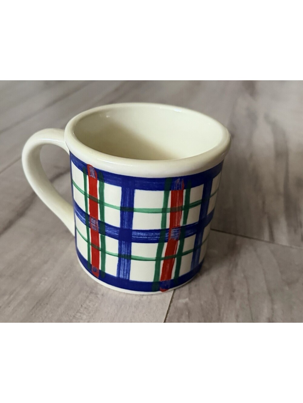 Eddie Bauer Exclusive Plaid Mug Oversized Blue Green Red Cream Heavy Duty